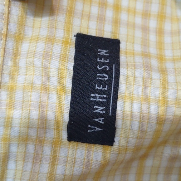 USED VAN HEUSEN BUTTON DOWN YELLOW CHECKERED SHIRT SHORT SLEEVE L 16-16 1/2 - Picture 2 of 12